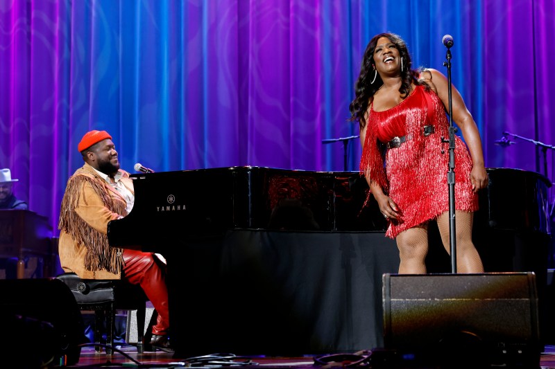 NASHVILLE, TENNESSEE - MARCH 01: Michael Trotter Jr. and Tanya Trotter of The War and Treaty perform onstage for Rock The Ryman at Ryman Auditorium on March 01, 2023 in Nashville, Tennessee. (Photo by Jason Kempin/Getty Images for Ryman Auditorium)